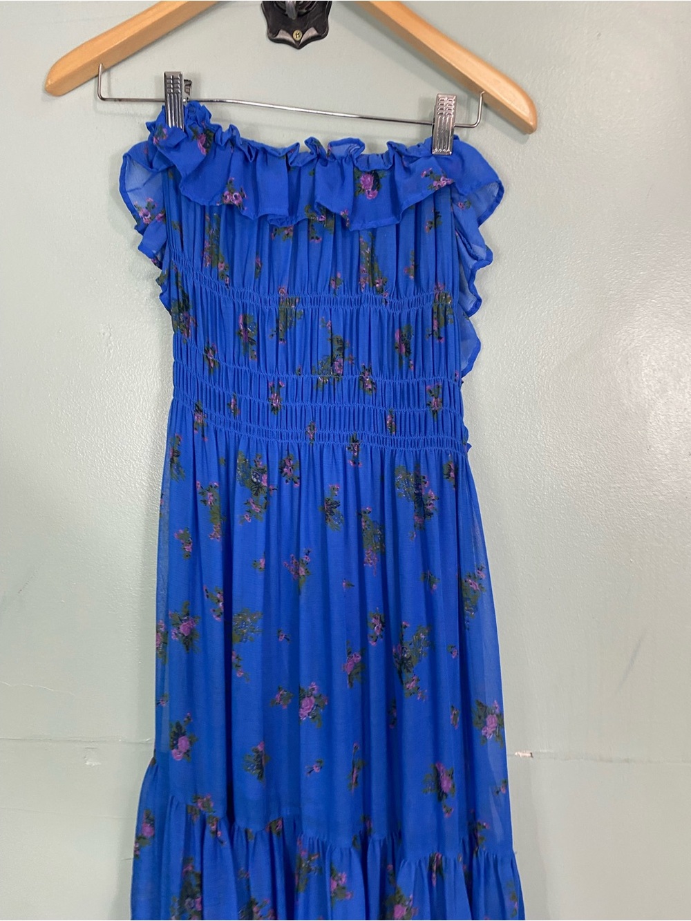 Free People Cloud Nine Maxi Dress Floral Blue Sundress Small Tiered - Picture 3 of 6